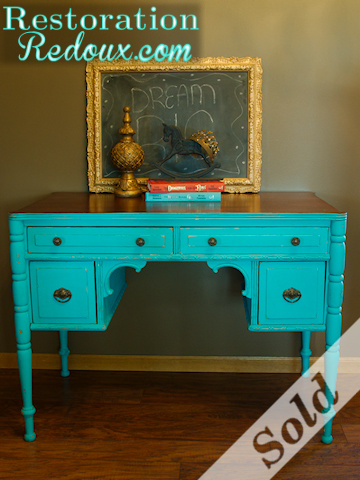 www.restorationredoux.com - Turquoise Desk - Sold